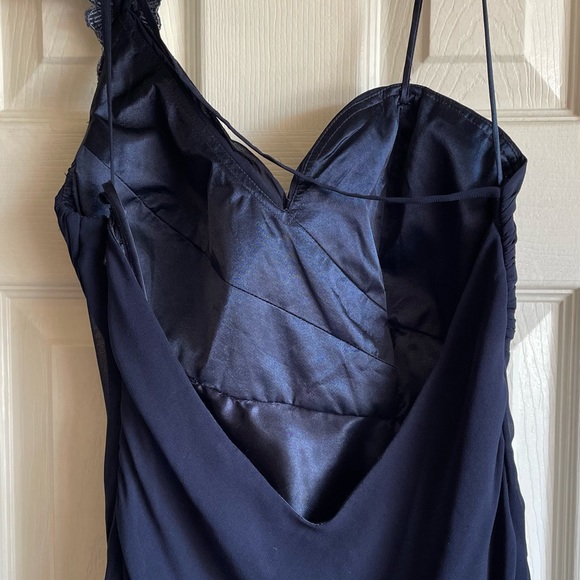 Navy Blue Faviana Sequin Accent One Shoulder Midi Dress Size 6 - Picture 5 of 11